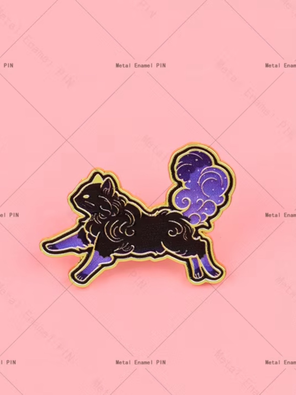 Celestial Fox Enamel Pin in Black and Purple
